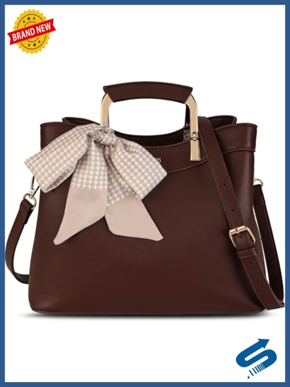 Faux Leather Top Handle Handbag - 3-Way Crossbody Satchel